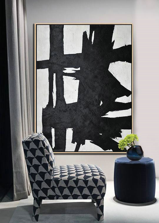 Canvas Wall Art,Black And White Minimal Painting On Canvas - Contemporary Abstract Painting